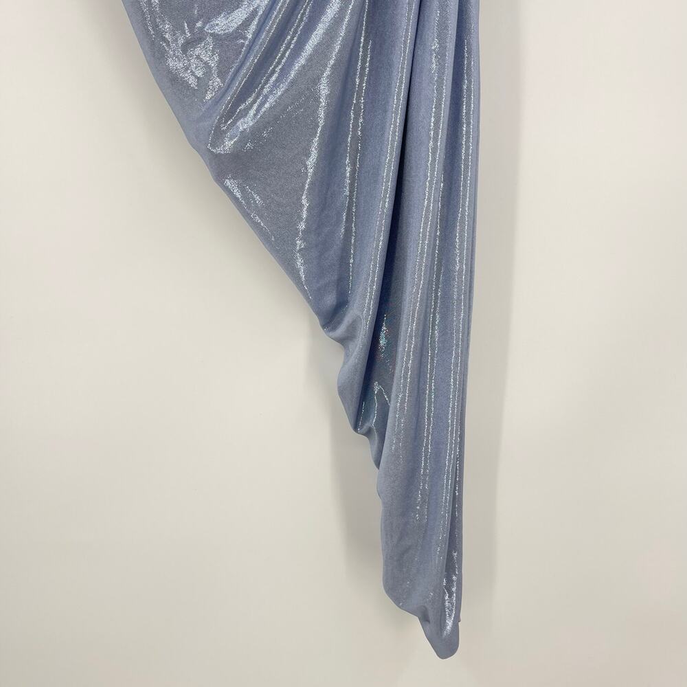 Norma Kamali | Strapless Diana Pickleball Dress in Misty Blue Metallic Mini S - Picture 11 of 15